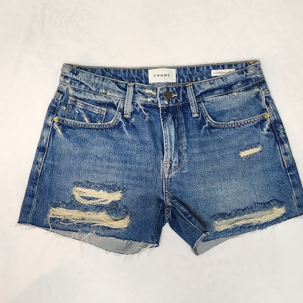 Frame Le Grand Garcon Short Distressed Denim Shorts